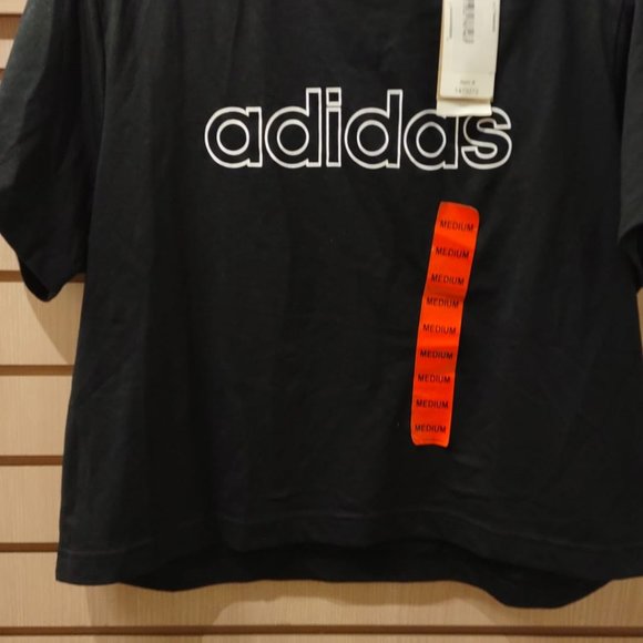NWT Womens ADIDAS Black White Cropped W LIN SJ CROP T Casual Shirt - Picture 3 of 7